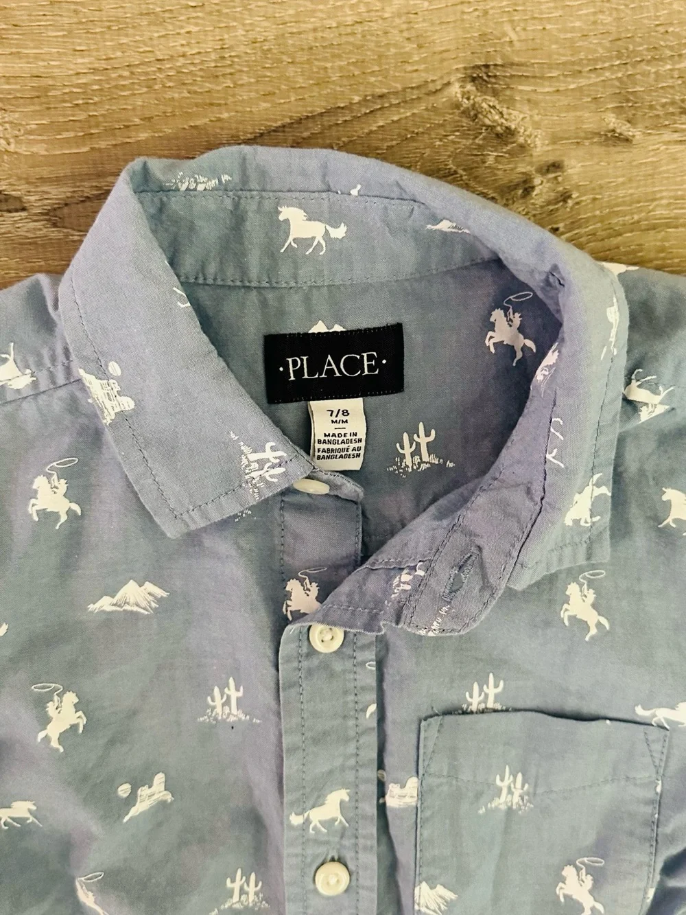 The Children's Place Boys' Short-Sleeve Button-Down Shirts - cream & Light Blue